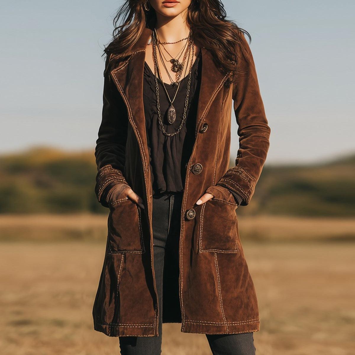 Brown Plain Long Sleeve Outerwear