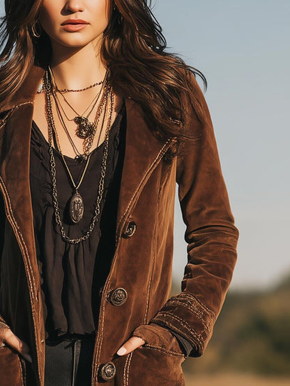 Brown Plain Long Sleeve Outerwear