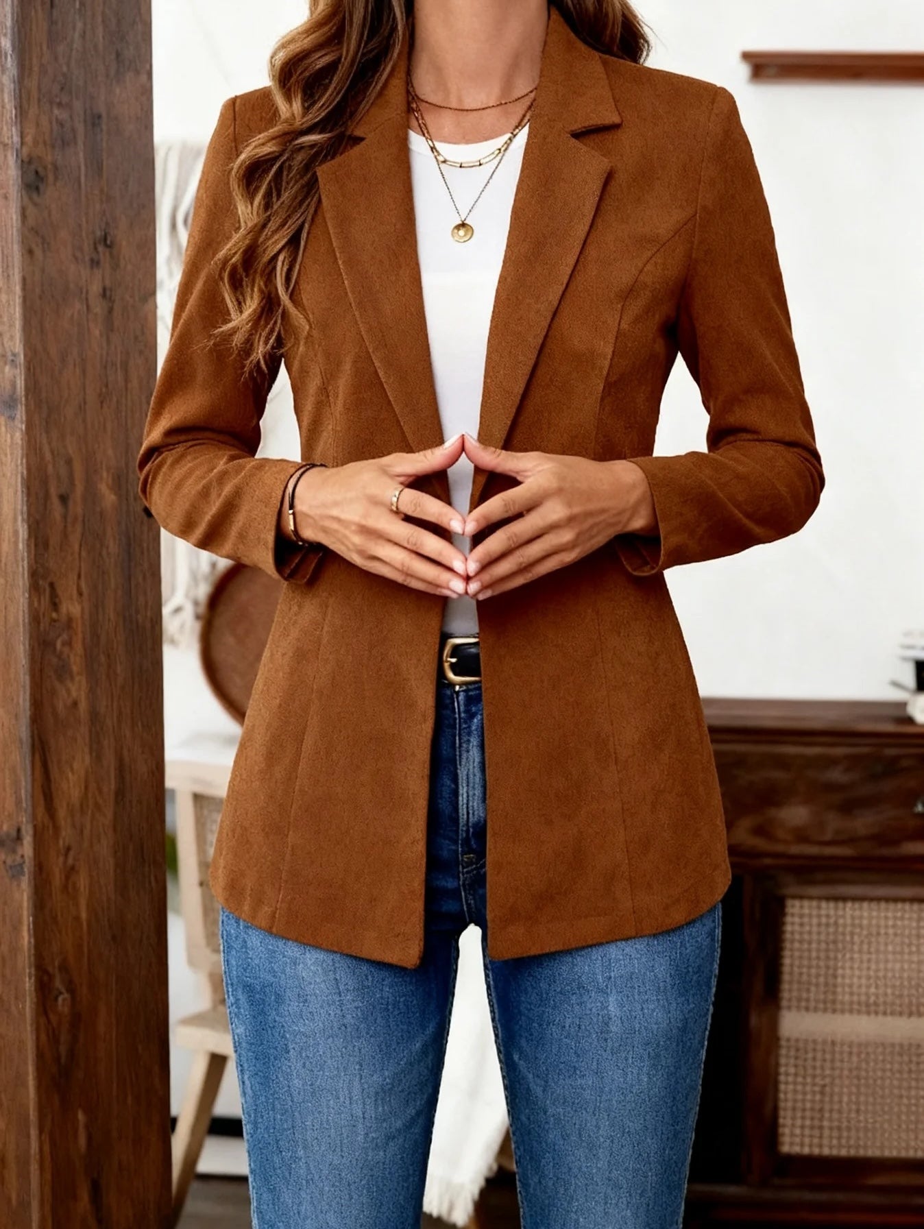 Retro Plain Long Sleeve Outerwear