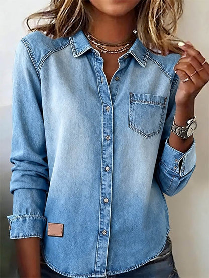 Denim Long Sleeve Plain Shirt