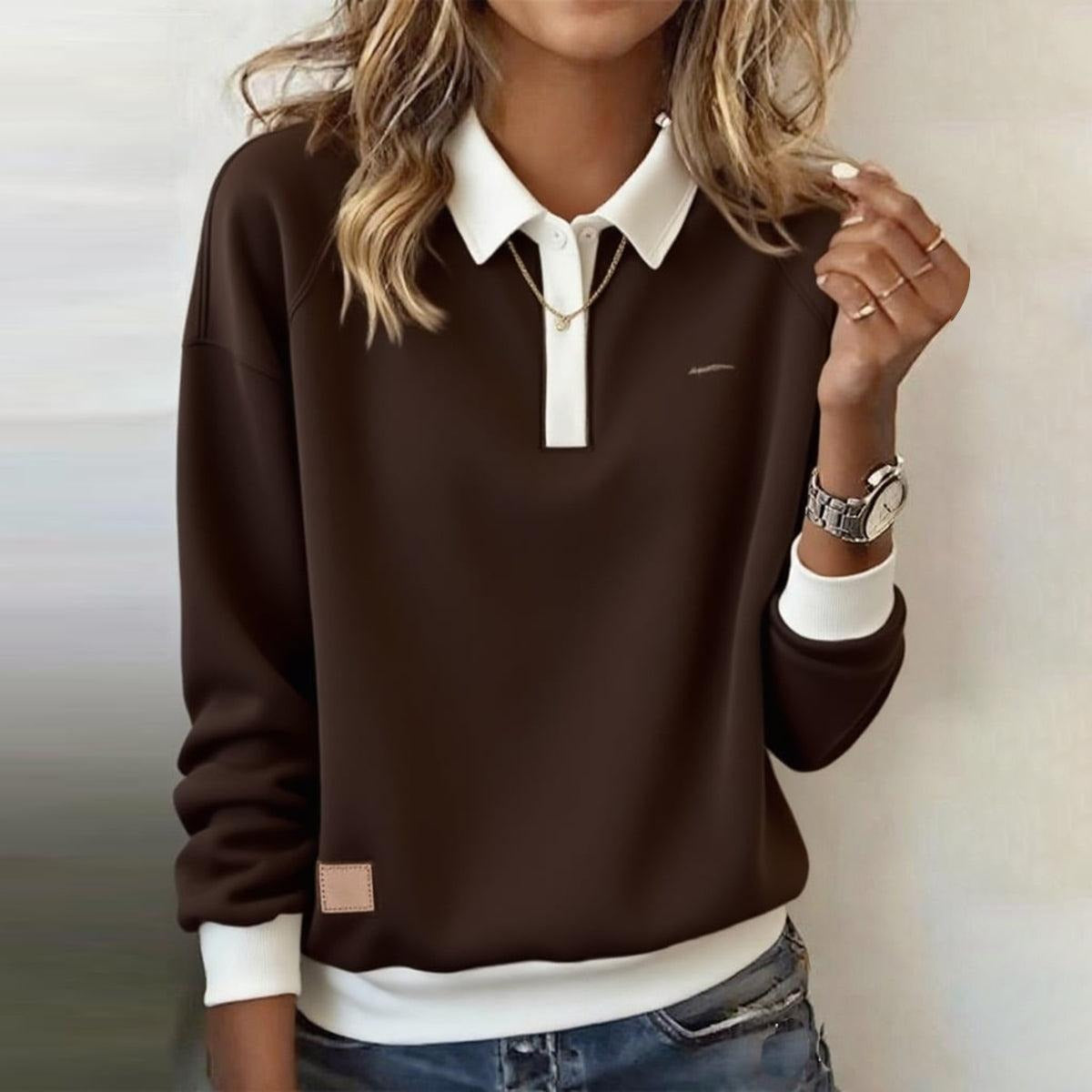 Coffee Long Sleeve Color Block Top