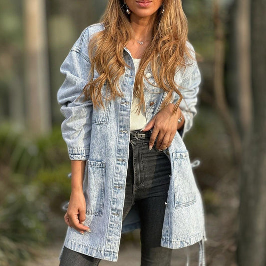 Blue Denim Long Sleeve Outerwear