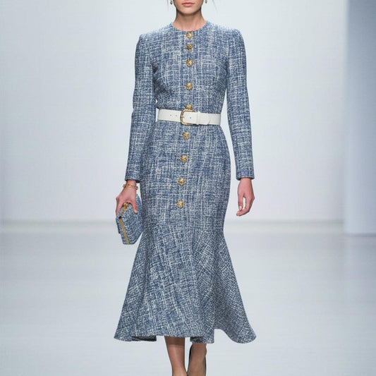 Trendy Long Sleeve Blue Maxi Dress