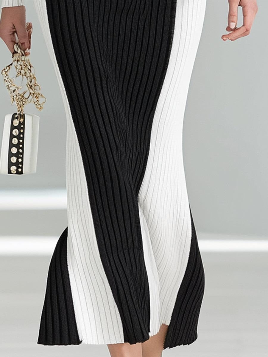 Black And White Color Block Maxi Sweater Dress