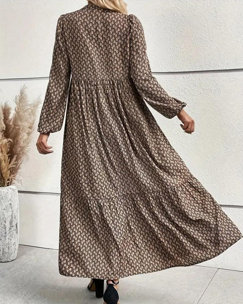 Retro Brown Long Sleeve Maxi Dress