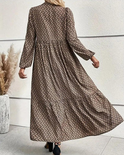 Retro Brown Long Sleeve Maxi Dress