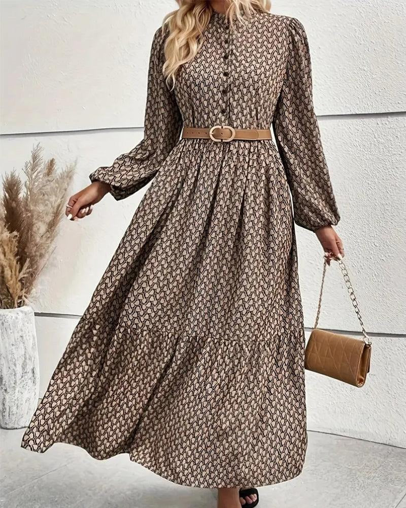 Retro Brown Long Sleeve Maxi Dress