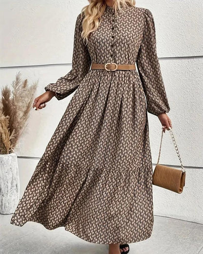 Retro Brown Long Sleeve Maxi Dress