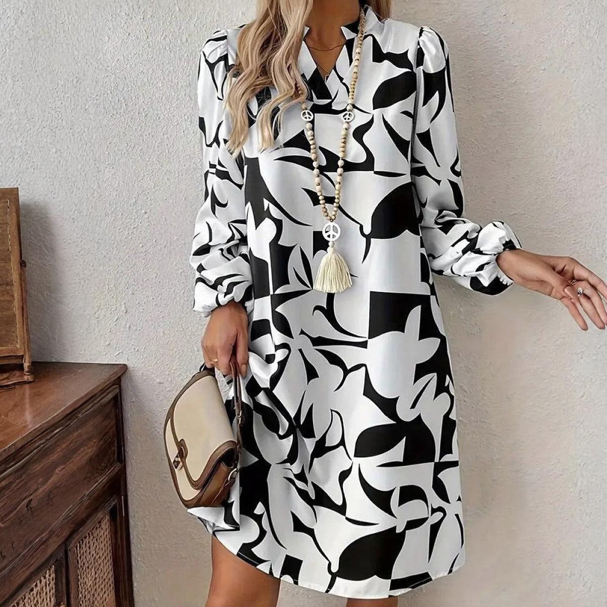 Groovy V-Neck Long Sleeve Mini Dress