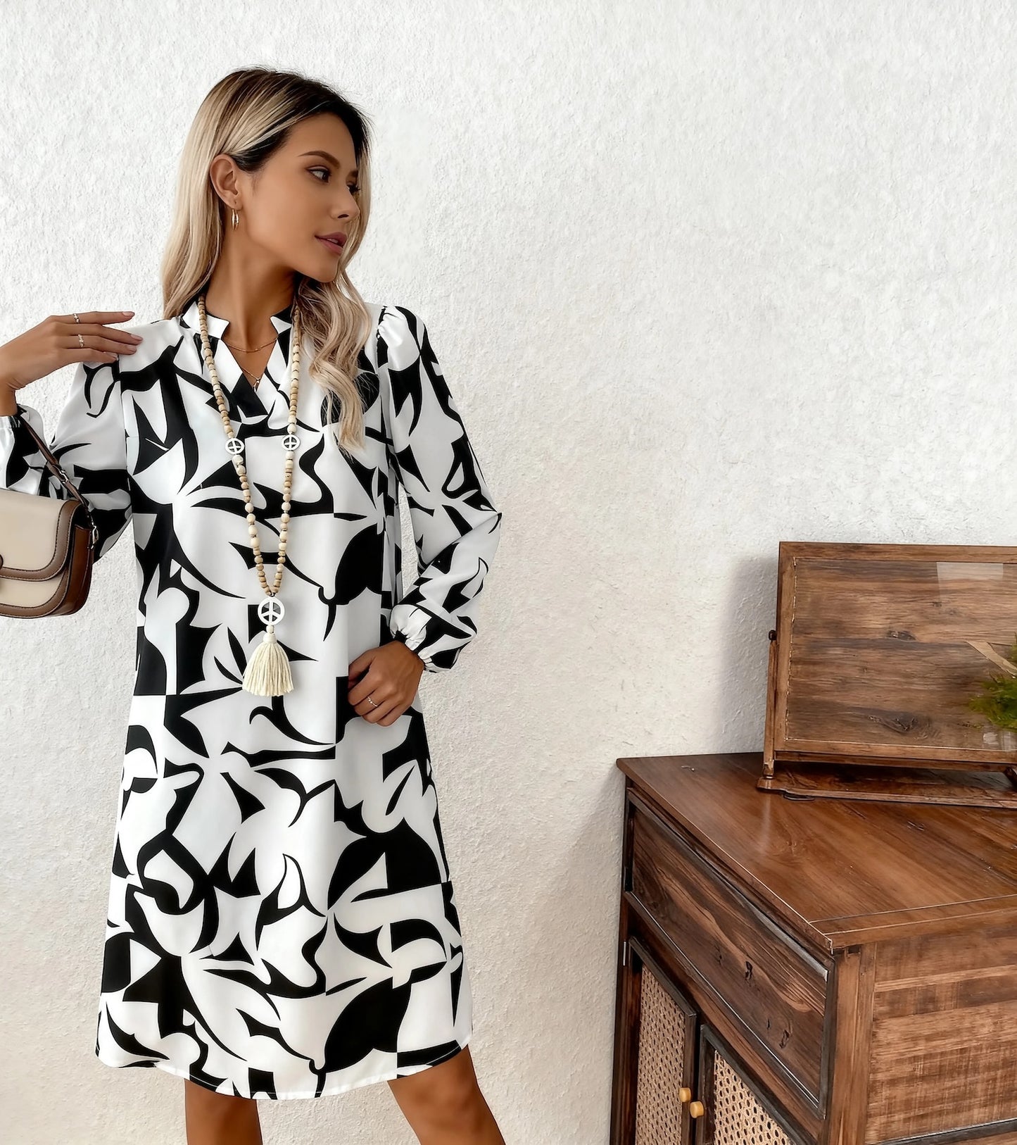 Groovy V-Neck Long Sleeve Mini Dress