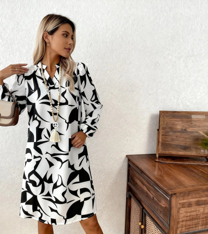 Groovy V-Neck Long Sleeve Mini Dress