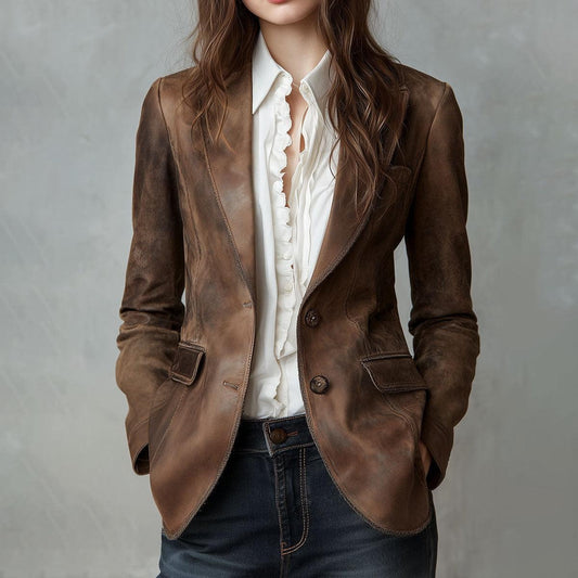 Brown Plain Long Sleeve Blazer