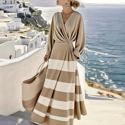 Stylish Color Block V-Neck Maxi Dress