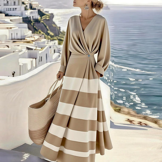 Stylish Color Block V-Neck Maxi Dress