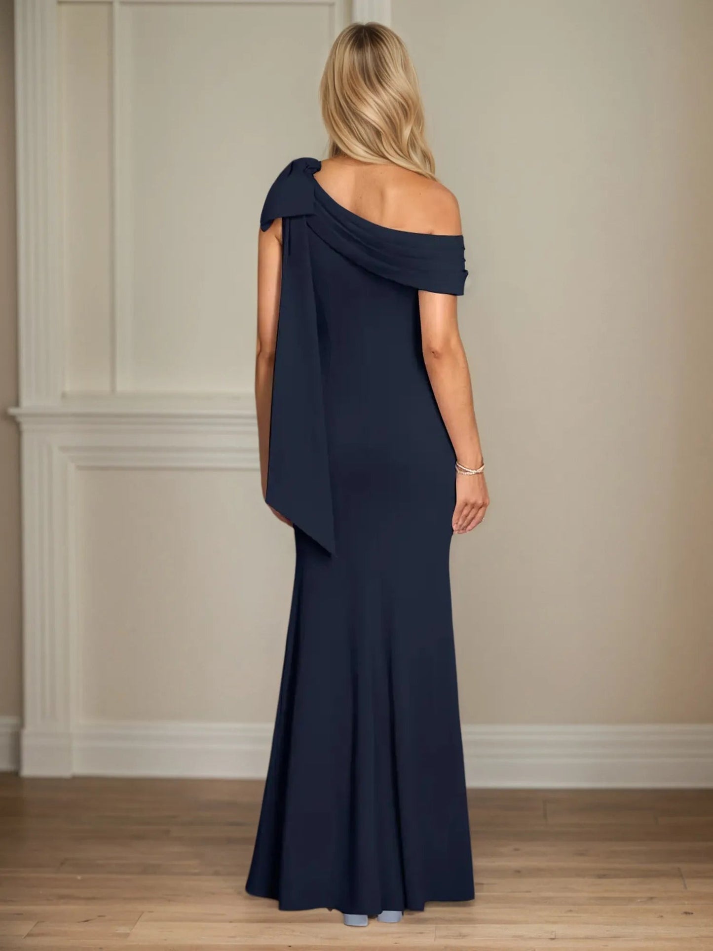 One Shoulder Sleeveless Stretch Crepe Dress With Bow