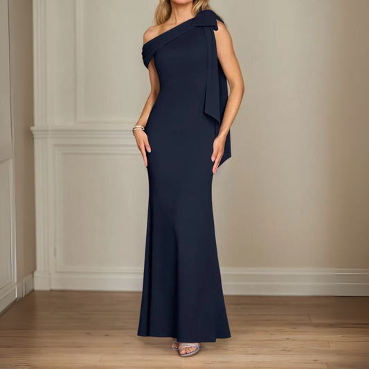 One Shoulder Sleeveless Stretch Crepe Dress With Bow