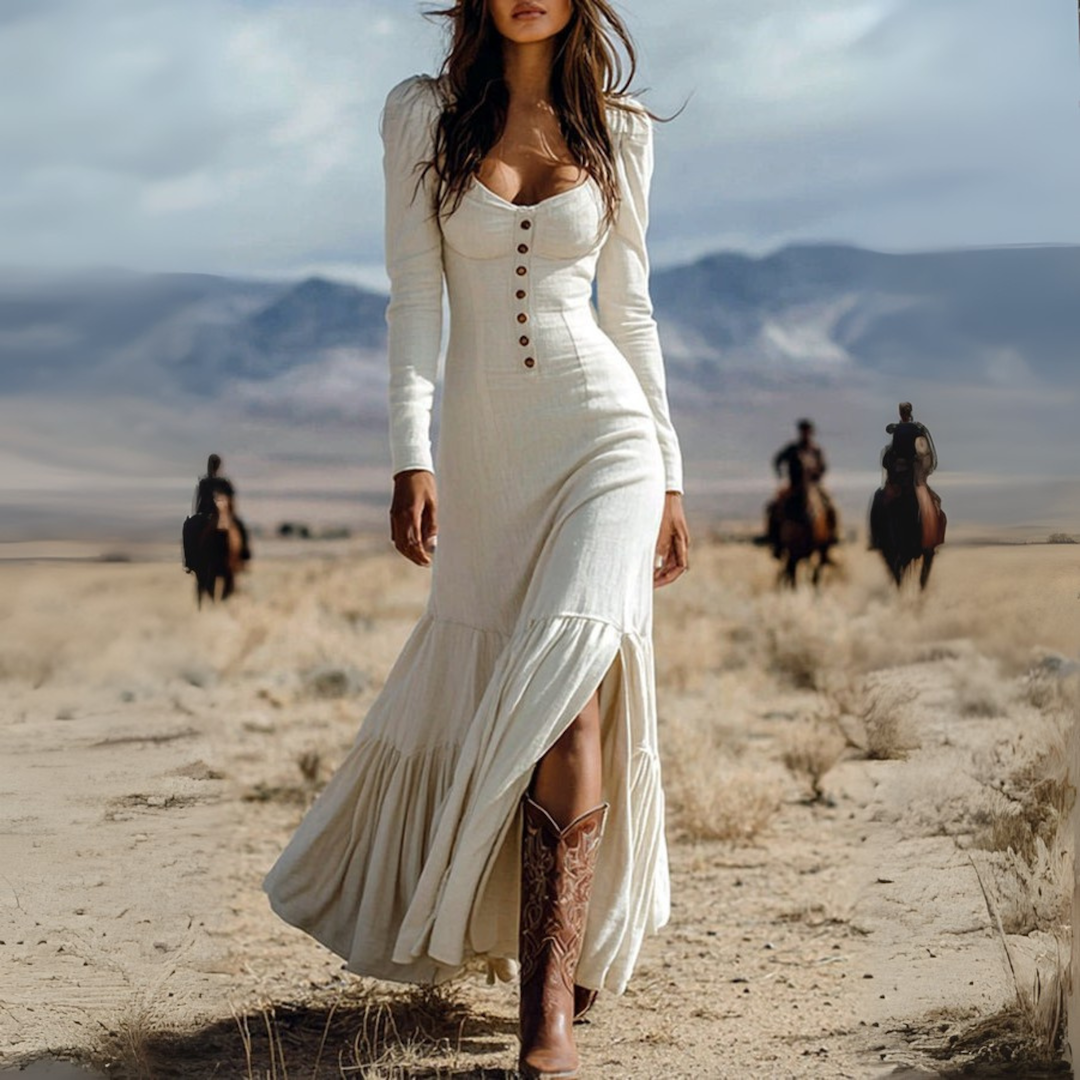 Western Sweetheart Neck Maxi Dress