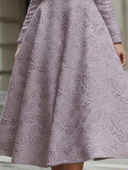 Light Lavender Jacquard Midi Dress With Square Neckline