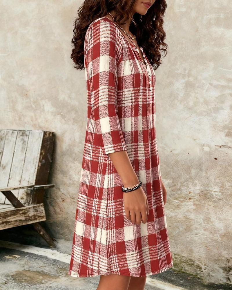 Red Long Sleeve Plaid Mini Dress