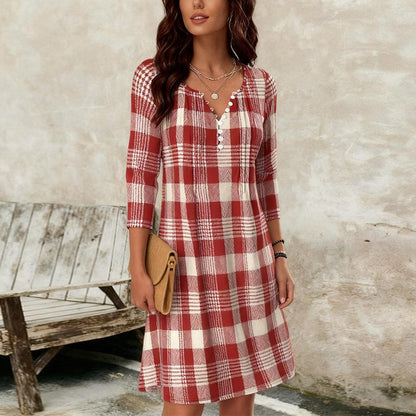 Red Long Sleeve Plaid Mini Dress