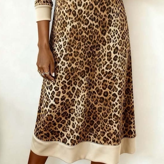 Wild Long Sleeve Leopard Midi Dress