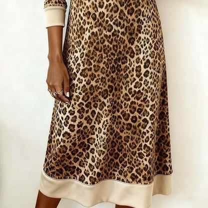 Wild Long Sleeve Leopard Midi Dress