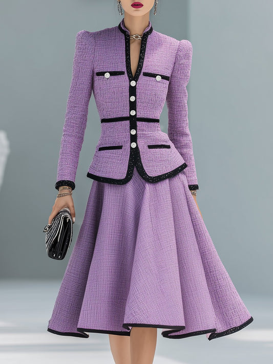 Elegant Contrasting Color Tweed Two-piece Set