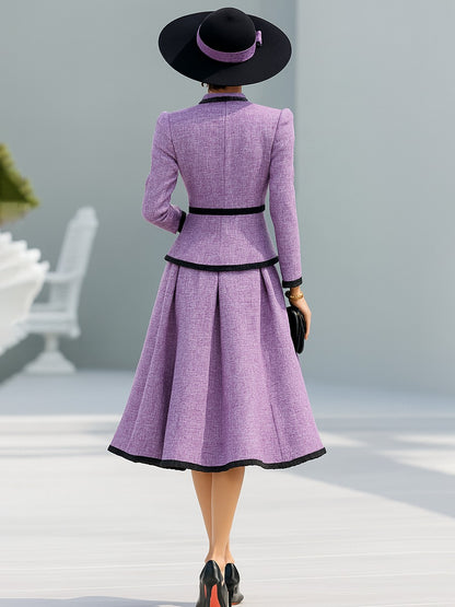 Elegant Contrasting Color Tweed Two-piece Set