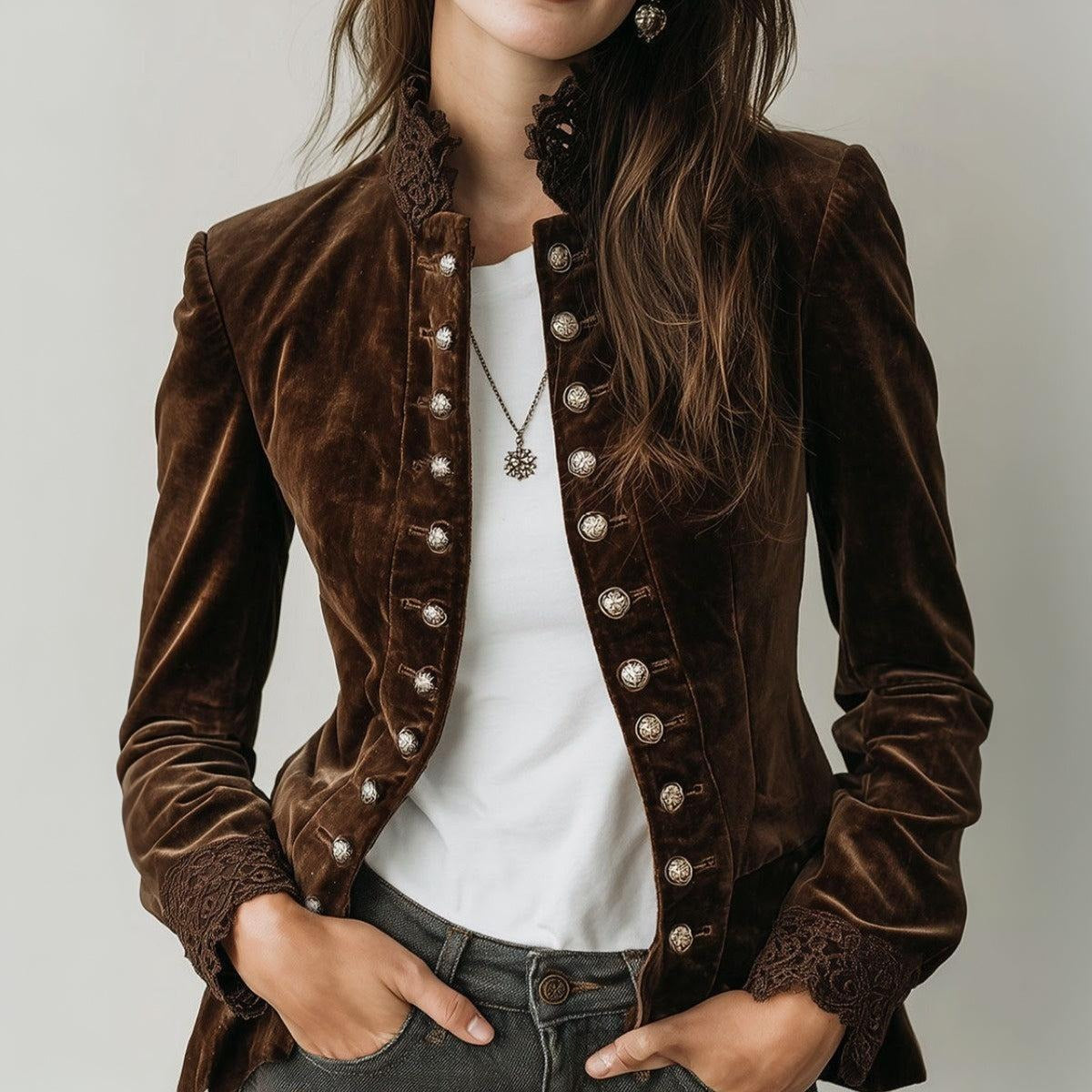 Fuzzy Coffee Long Sleeve Mock Neck Jacket