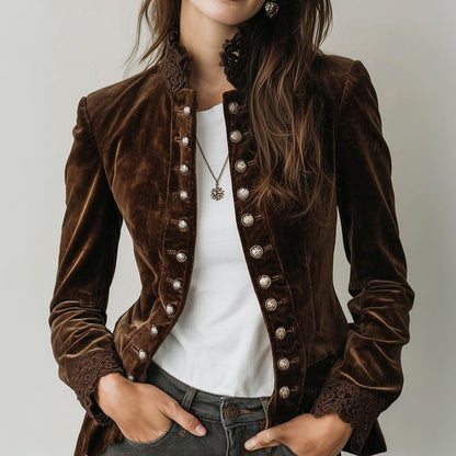 Fuzzy Coffee Long Sleeve Mock Neck Jacket