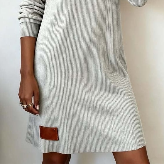 Grey Plain Long Sleeve Mini Dress