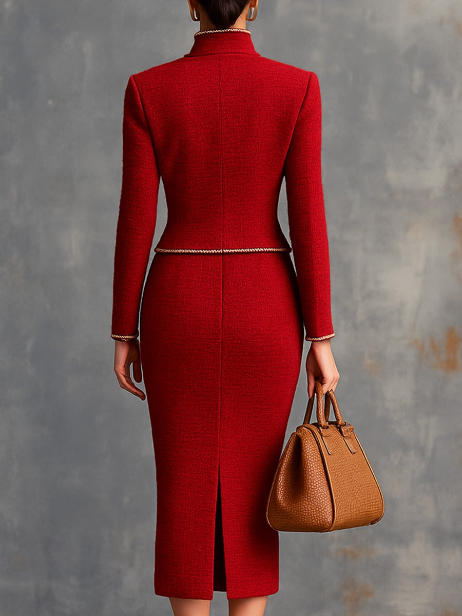 Retro Elegant Knitted Cardigan And Hip Skirt Two-piece Set