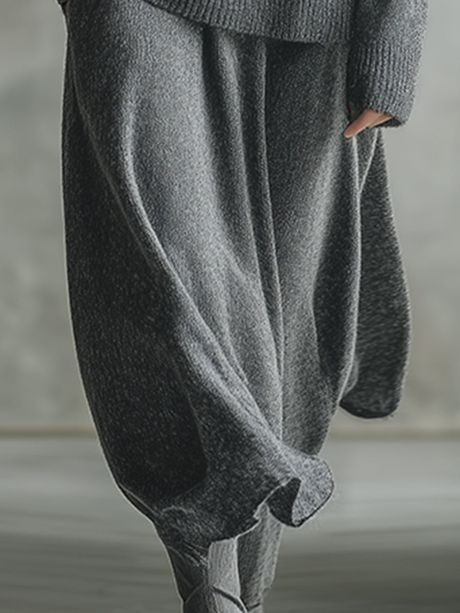 Elegant Minimalist Gray Hooded Sweater Skirt Set