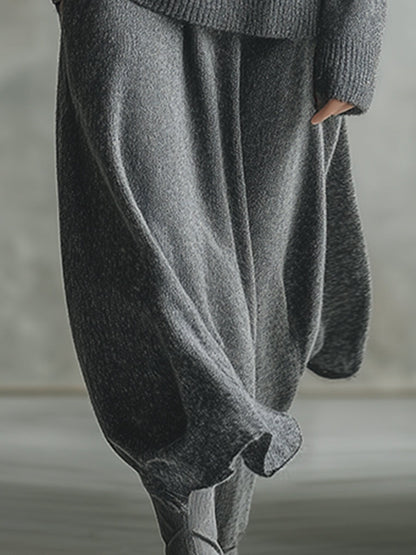 Elegant Minimalist Gray Hooded Sweater Skirt Set