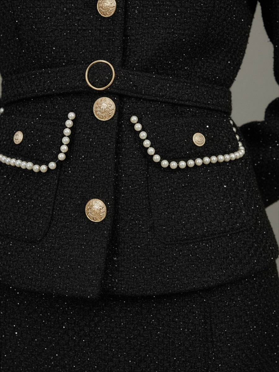 Elegant Vintage Tweed Jacket And Long Skirt Set