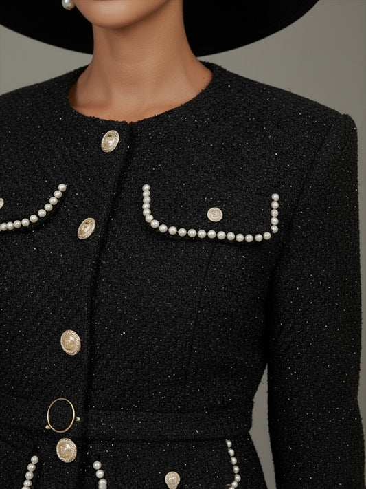 Elegant Vintage Tweed Jacket And Long Skirt Set