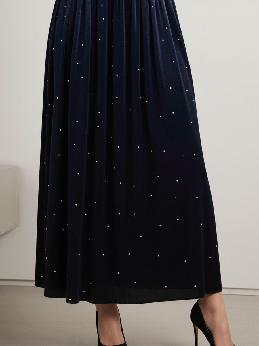 Elegant Retro Stand Collar Rhinestone Velvet Dress