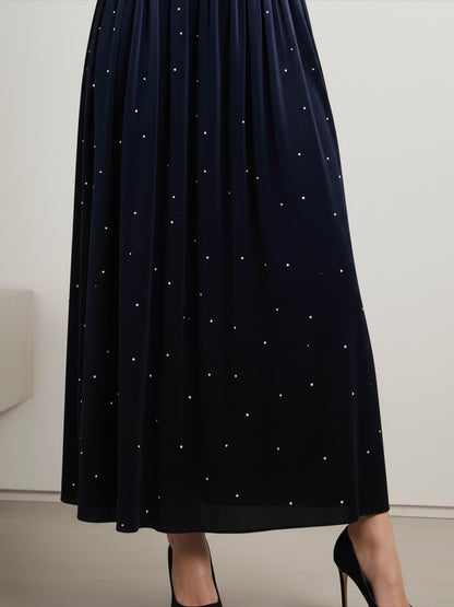 Elegant Retro Stand Collar Rhinestone Velvet Dress