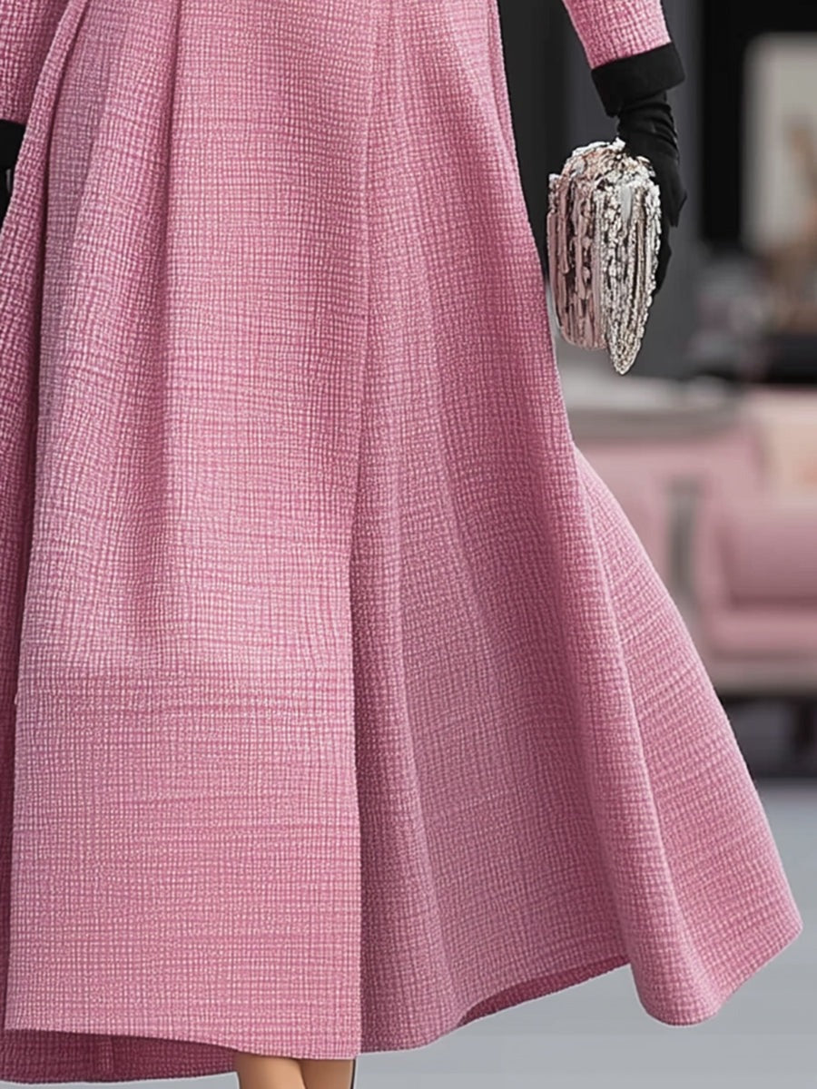 Pink Tweed And Black Ribbon Maxi Dress