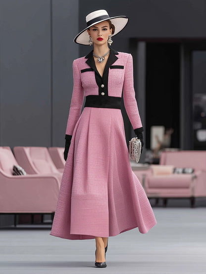 Pink Tweed And Black Ribbon Maxi Dress