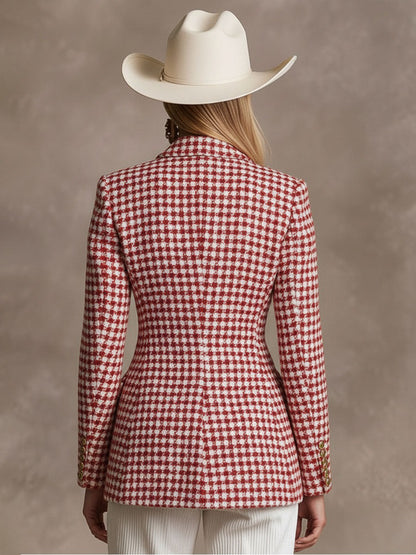 Elegant Polka Dot Houndstooth Lapel Single Button Woollen Blazer