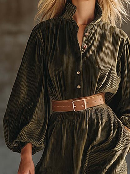 Retro Exquisite Army Green Textured Velvet Loose Maxi Dress