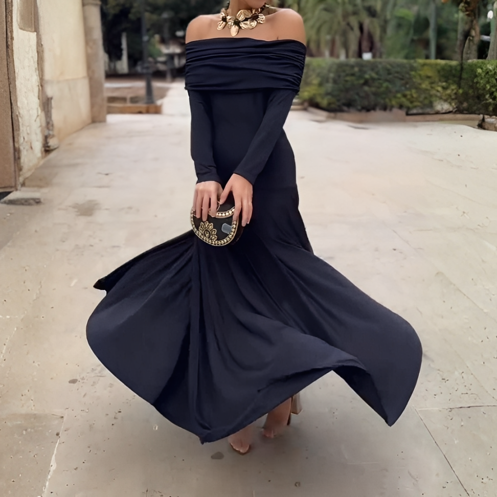 Navy Blue Off-Shoulder Mermaid Maxi Dress