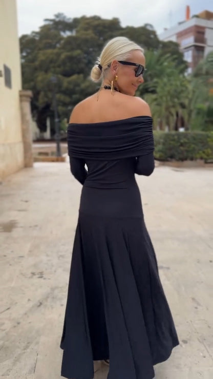 Navy Blue Off-Shoulder Mermaid Maxi Dress