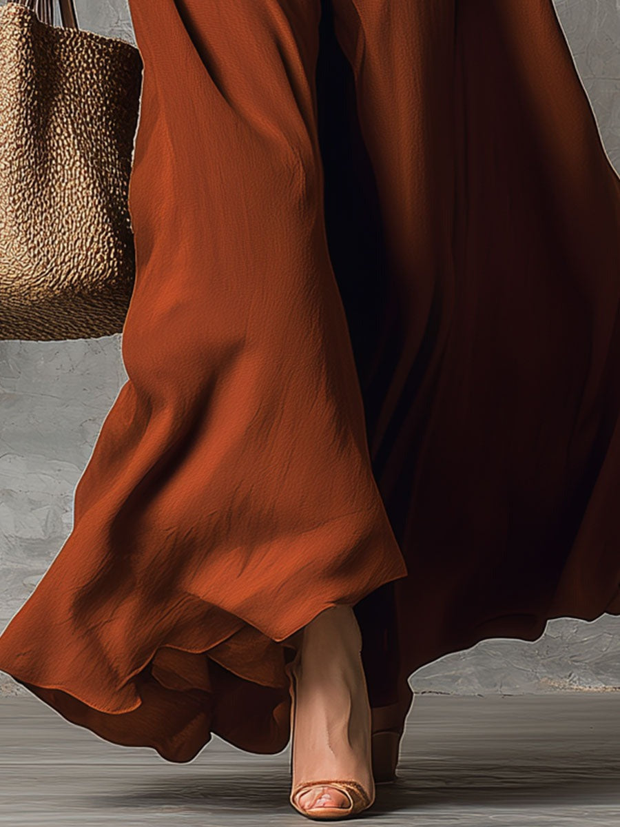 Fashion Retro Orange Off-The-Shoulder Maxi Dress