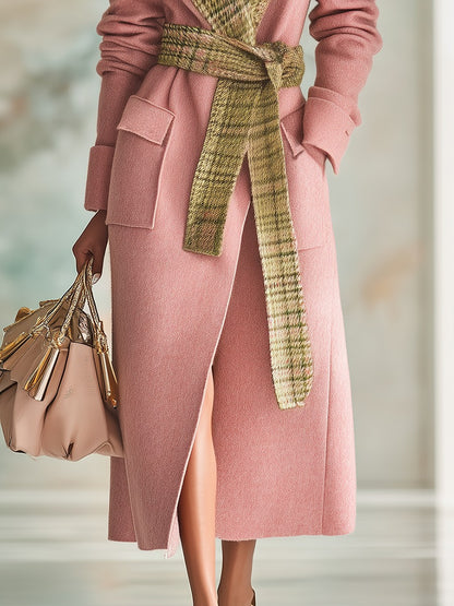 Urban Elegance Plaid Lapel Long Wool Coat