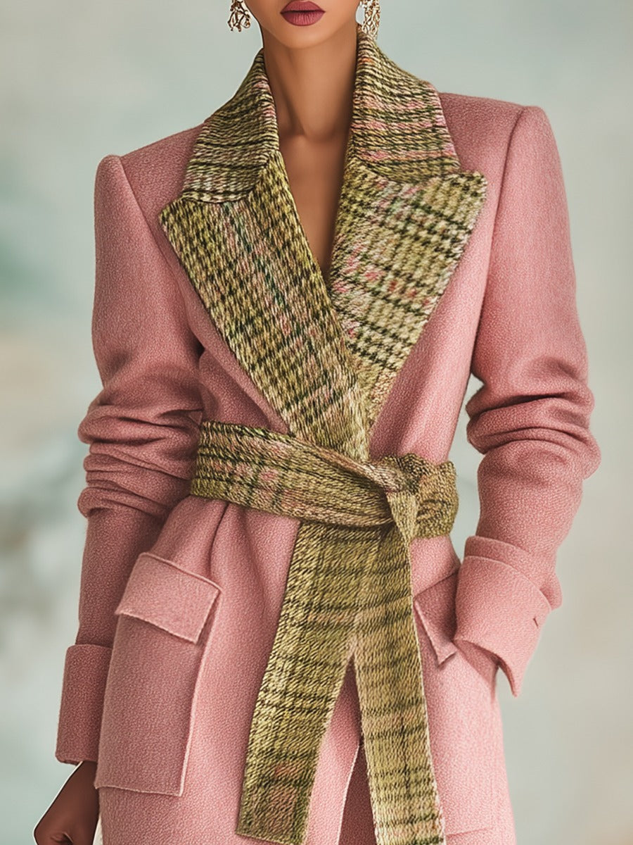 Urban Elegance Plaid Lapel Long Wool Coat