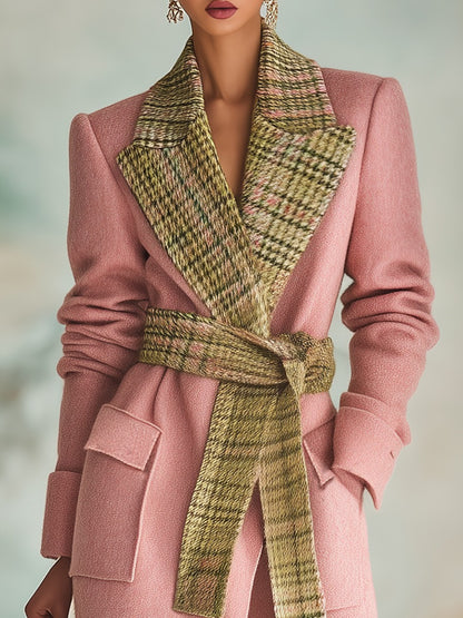 Urban Elegance Plaid Lapel Long Wool Coat