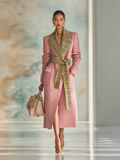 Urban Elegance Plaid Lapel Long Wool Coat