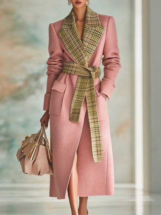 Urban Elegance Plaid Lapel Long Wool Coat